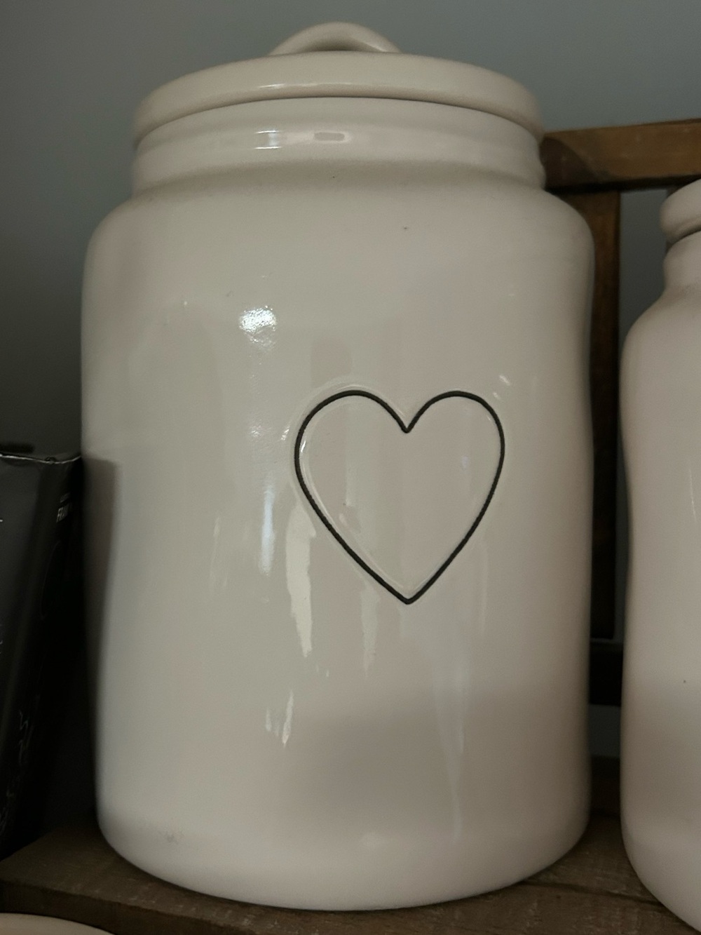 Rae Dunn Cream Ceramic Canister with Black Heart